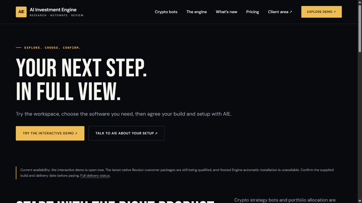 Genuine custom AI Investment Engine product website